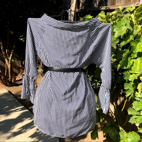 Sioni striped button down blouse w/ bell sleeves - Picture 2 of 9